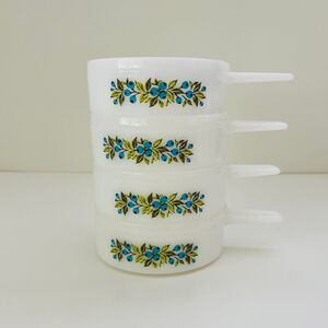 JEANNETTE GLASS CO. GLASBAKE Blueberry Ovenware Handled Soup Bowls, Set of 4